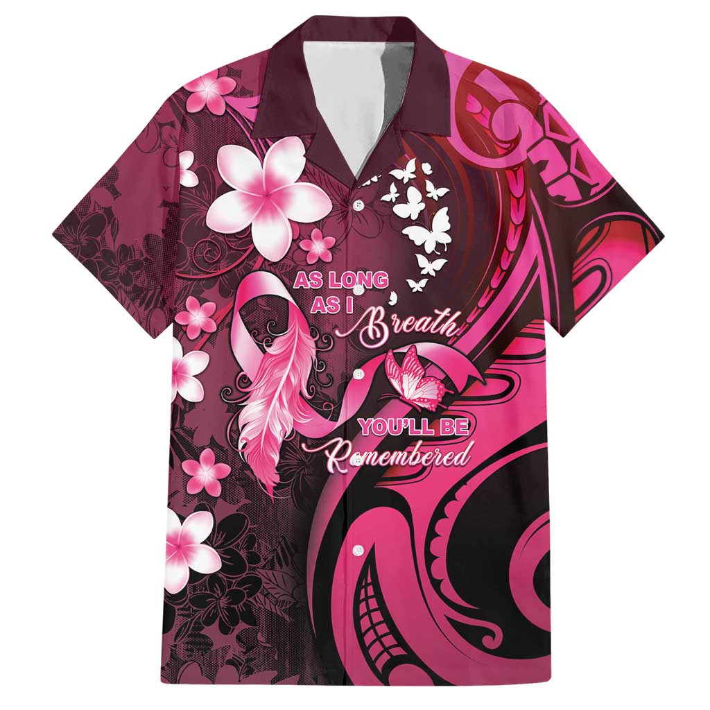 Personalised Memorial Breast Cancer Awareness Hawaiian Shirt Plumeria Floral Tribal Pattern - Polynesian Pride