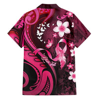 Personalised Memorial Breast Cancer Awareness Hawaiian Shirt Plumeria Floral Tribal Pattern - Polynesian Pride