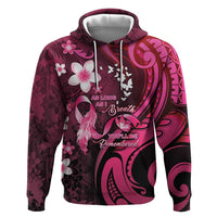 Personalised Memorial Breast Cancer Awareness Hoodie Plumeria Floral Tribal Pattern LT05 Pullover Hoodie Black - Polynesian Pride