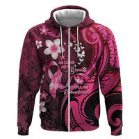 Personalised Memorial Breast Cancer Awareness Hoodie Plumeria Floral Tribal Pattern LT05 Zip Hoodie Black - Polynesian Pride