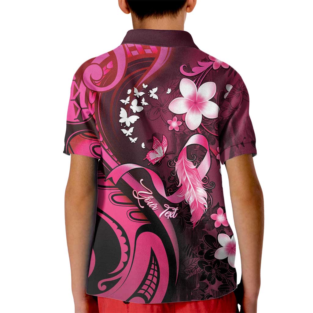 Personalised Memorial Breast Cancer Awareness Kid Polo Shirt Plumeria Floral Tribal Pattern - Polynesian Pride