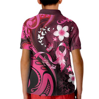 Personalised Memorial Breast Cancer Awareness Kid Polo Shirt Plumeria Floral Tribal Pattern - Polynesian Pride