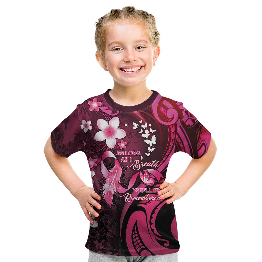 Personalised Memorial Breast Cancer Awareness Kid T Shirt Plumeria Floral Tribal Pattern - Polynesian Pride