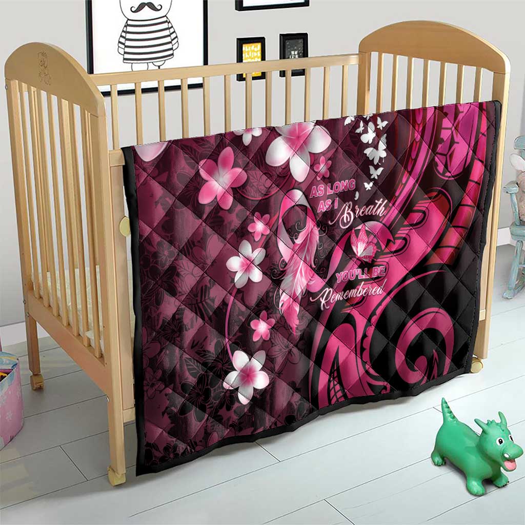 Memorial Breast Cancer Awareness Quilt Plumeria Floral Tribal Pattern - Polynesian Pride