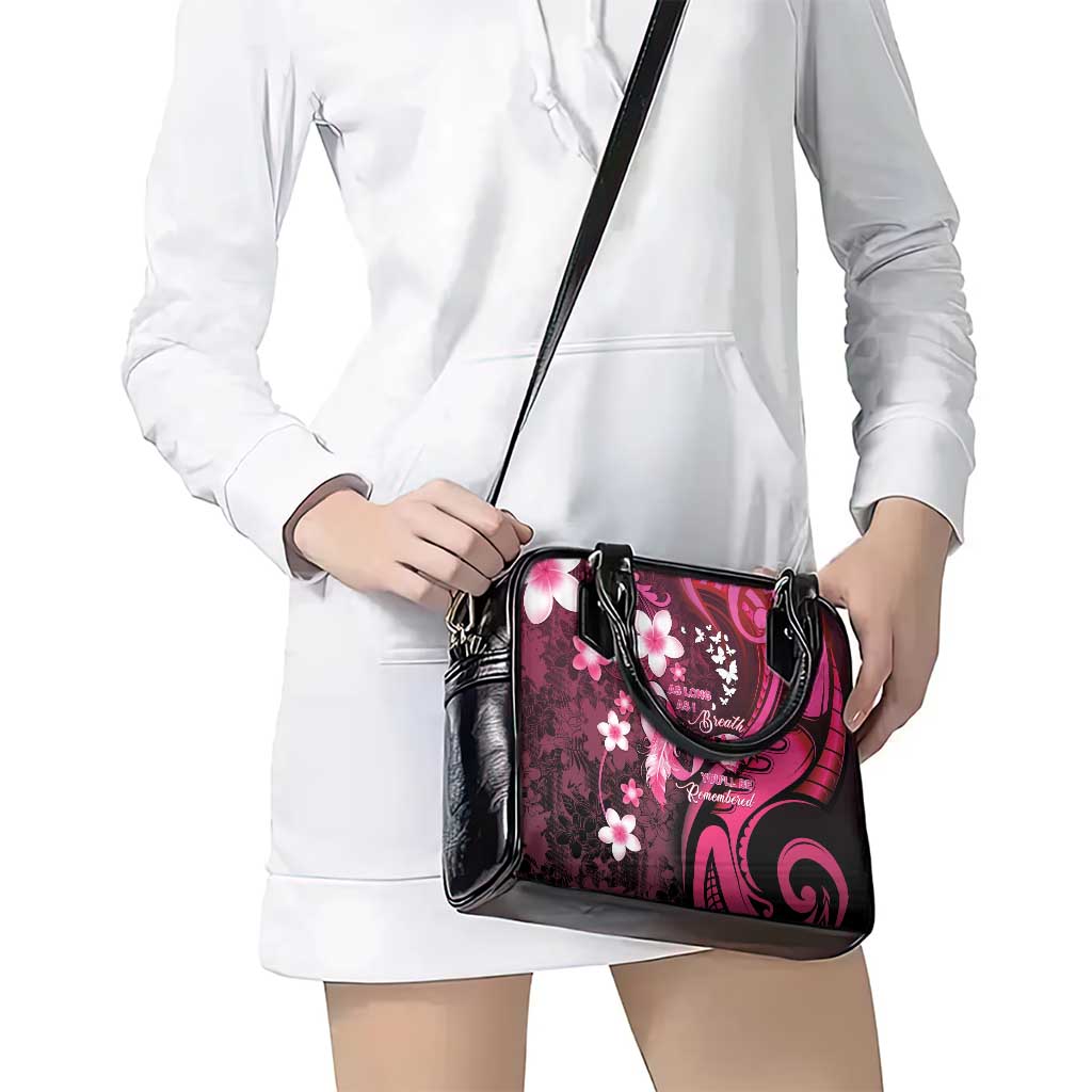 Memorial Breast Cancer Awareness Shoulder Handbag Plumeria Floral Tribal Pattern - Polynesian Pride