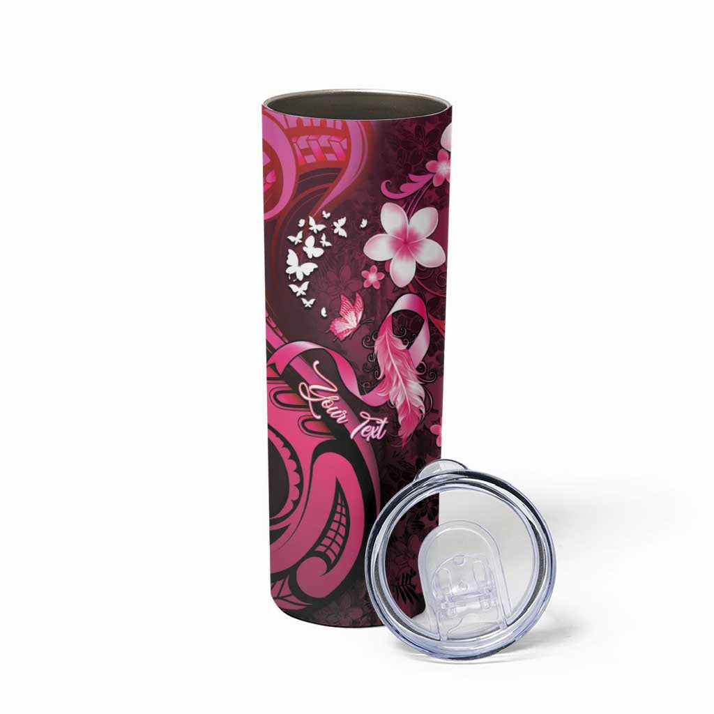 Personalised Memorial Breast Cancer Awareness Skinny Tumbler Plumeria Floral Tribal Pattern LT05 - Polynesian Pride