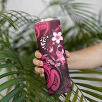Personalised Memorial Breast Cancer Awareness Skinny Tumbler Plumeria Floral Tribal Pattern LT05 - Polynesian Pride