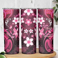 Personalised Memorial Breast Cancer Awareness Skinny Tumbler Plumeria Floral Tribal Pattern LT05 - Polynesian Pride