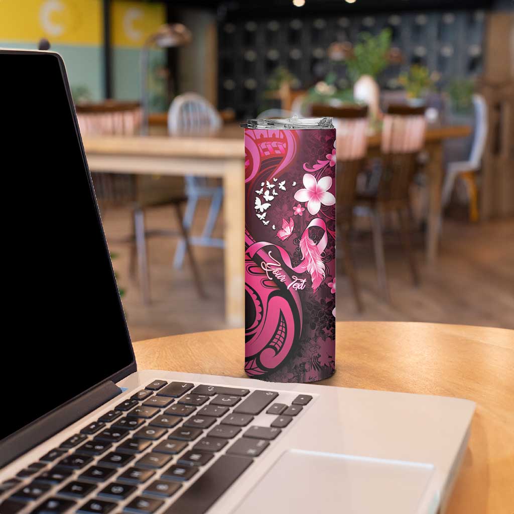 Personalised Memorial Breast Cancer Awareness Skinny Tumbler Plumeria Floral Tribal Pattern LT05 - Polynesian Pride
