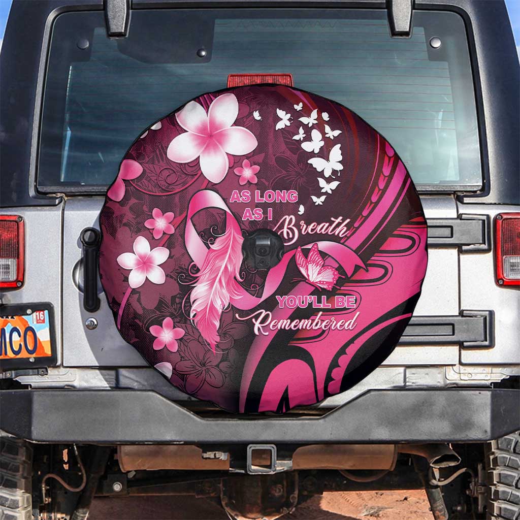 Memorial Breast Cancer Awareness Spare Tire Cover Plumeria Floral Tribal Pattern - Polynesian Pride