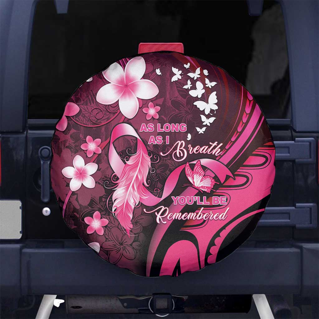 Memorial Breast Cancer Awareness Spare Tire Cover Plumeria Floral Tribal Pattern - Polynesian Pride
