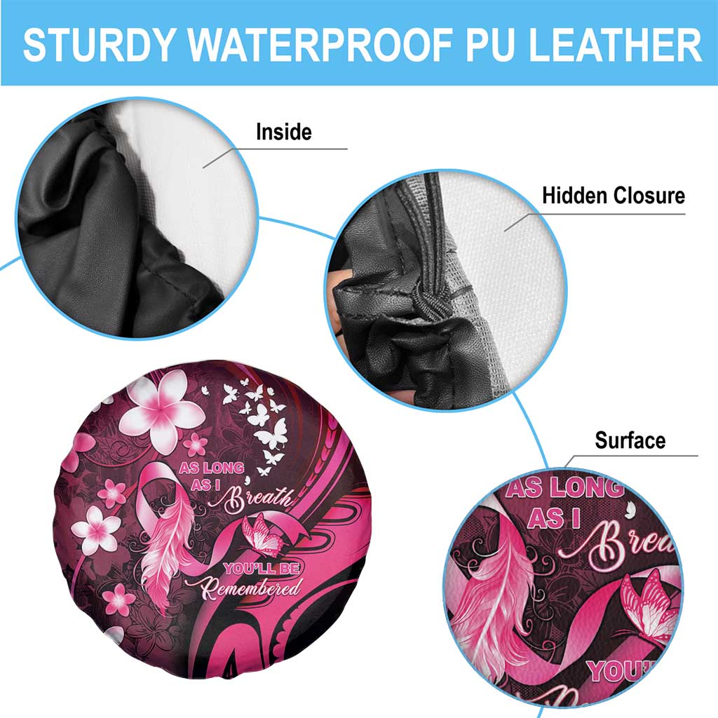 Memorial Breast Cancer Awareness Spare Tire Cover Plumeria Floral Tribal Pattern - Polynesian Pride