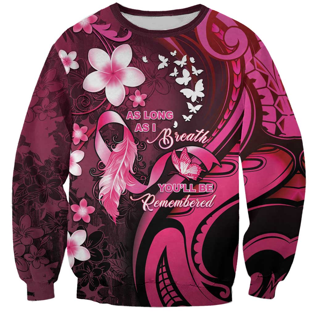 Personalised Memorial Breast Cancer Awareness Sweatshirt Plumeria Floral Tribal Pattern LT05 Unisex Black - Polynesian Pride