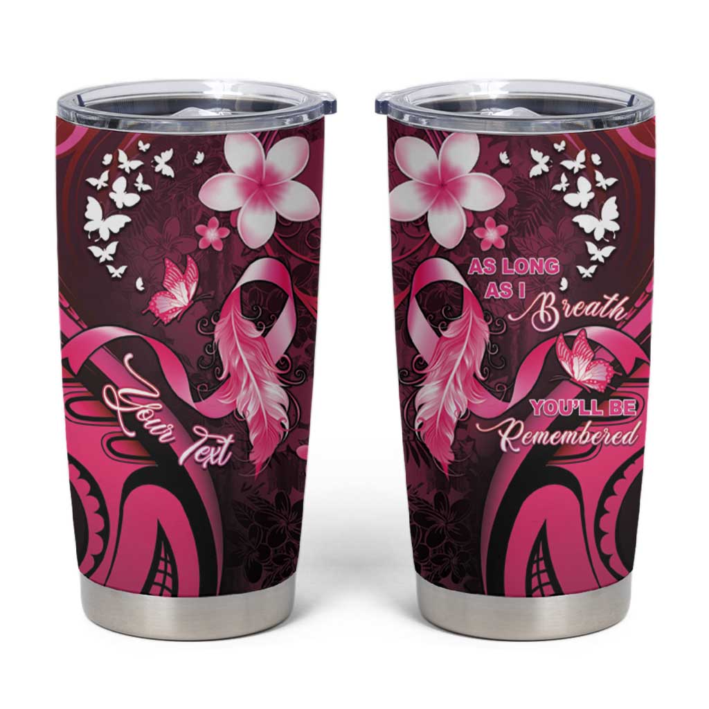 Personalised Memorial Breast Cancer Awareness Tumbler Cup Plumeria Floral Tribal Pattern - Polynesian Pride