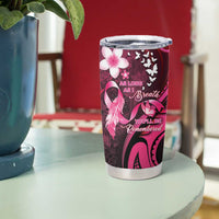 Personalised Memorial Breast Cancer Awareness Tumbler Cup Plumeria Floral Tribal Pattern - Polynesian Pride
