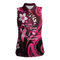 Personalised Memorial Breast Cancer Awareness Women Sleeveless Polo Shirt Plumeria Floral Tribal Pattern LT05 Female Black - Polynesian Pride