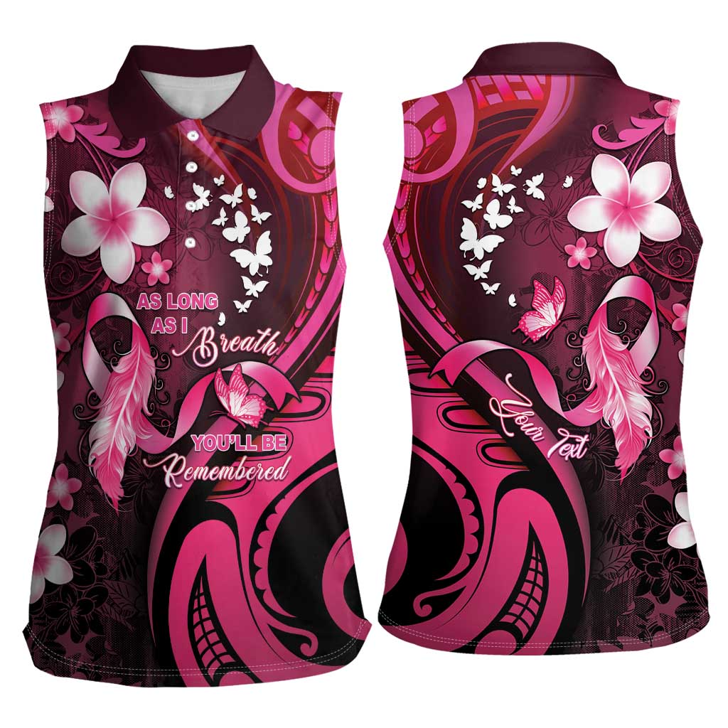 Personalised Memorial Breast Cancer Awareness Women Sleeveless Polo Shirt Plumeria Floral Tribal Pattern LT05 - Polynesian Pride