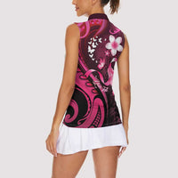Personalised Memorial Breast Cancer Awareness Women Sleeveless Polo Shirt Plumeria Floral Tribal Pattern LT05 - Polynesian Pride