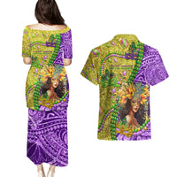 Personalised Hawaii Mardi Gras Couples Matching Puletasi and Hawaiian Shirt Polynesian Pattern With Glitter Style LT05 - Polynesian Pride