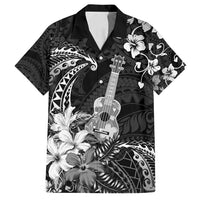 Hawaii Ukulele Family Matching Off Shoulder Maxi Dress and Hawaiian Shirt Polynesian Pattern Mix Hibiscus Black Version LT05