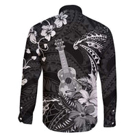 Hawaii Ukulele Family Matching Off Shoulder Maxi Dress and Hawaiian Shirt Polynesian Pattern Mix Hibiscus Black Version LT05