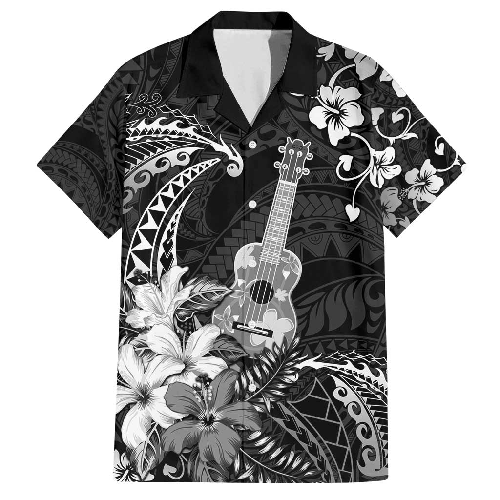 Hawaii Ukulele Family Matching Summer Maxi Dress and Hawaiian Shirt Polynesian Pattern Mix Hibiscus Black Version LT05