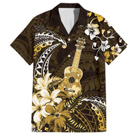 Hawaii Ukulele Family Matching Off Shoulder Maxi Dress and Hawaiian Shirt Polynesian Pattern Mix Hibiscus Gold Version LT05
