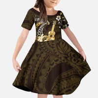 Hawaii Ukulele Family Matching Tank Maxi Dress and Hawaiian Shirt Polynesian Pattern Mix Hibiscus Gold Version LT05
