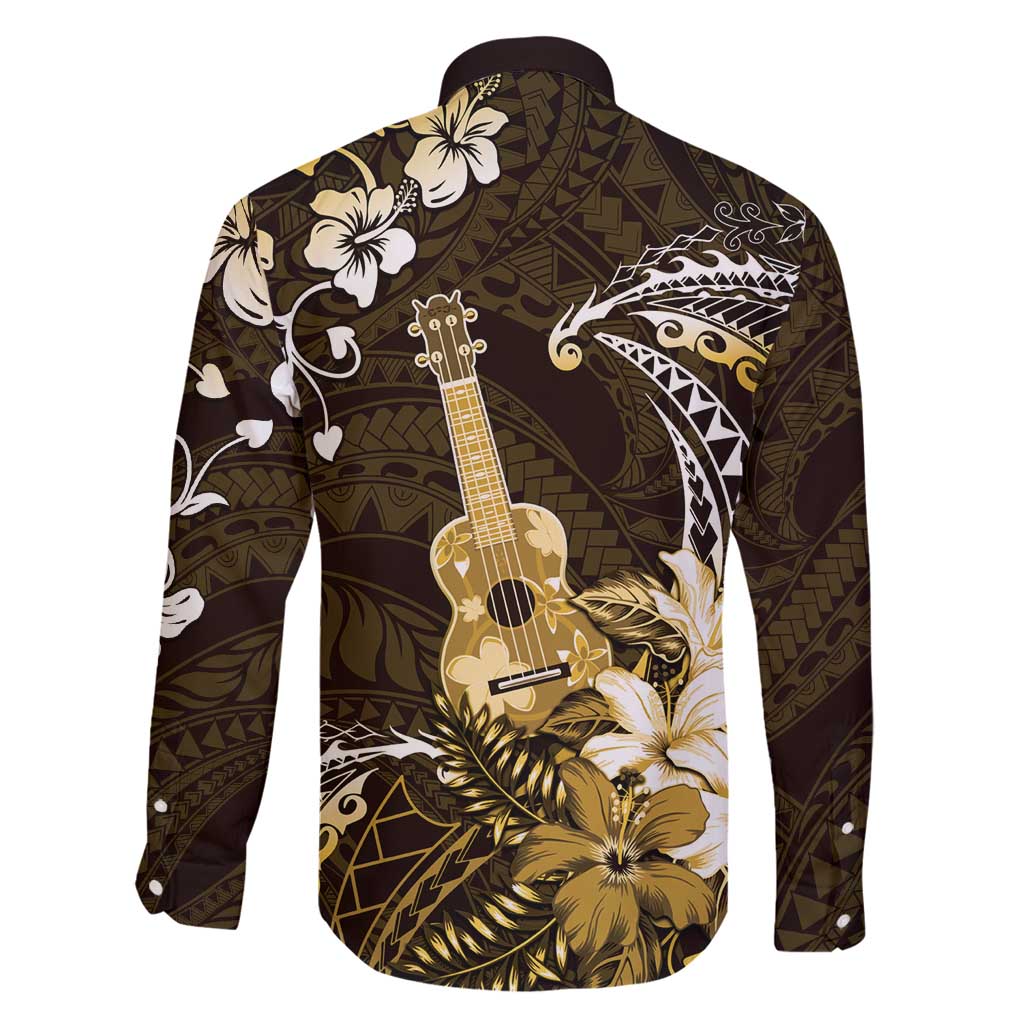 Hawaii Ukulele Family Matching Tank Maxi Dress and Hawaiian Shirt Polynesian Pattern Mix Hibiscus Gold Version LT05