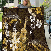 Hawaii Ukulele Quilt Polynesian Pattern Mix Hibiscus Gold Version