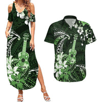 Hawaii Ukulele Couples Matching Summer Maxi Dress and Hawaiian Shirt Polynesian Pattern Mix Hibiscus Green Version LT05 Green - Polynesian Pride