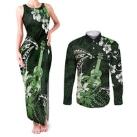 Hawaii Ukulele Couples Matching Tank Maxi Dress and Long Sleeve Button Shirt Polynesian Pattern Mix Hibiscus Green Version LT05 Green - Polynesian Pride