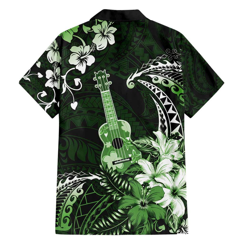 Hawaii Ukulele Family Matching Off Shoulder Maxi Dress and Hawaiian Shirt Polynesian Pattern Mix Hibiscus Green Version LT05
