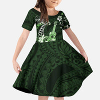 Hawaii Ukulele Family Matching Tank Maxi Dress and Hawaiian Shirt Polynesian Pattern Mix Hibiscus Green Version LT05