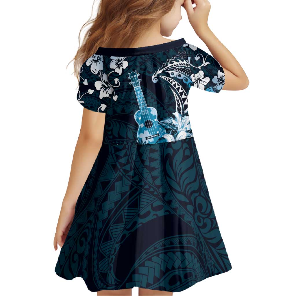 Hawaii Ukulele Family Matching Off Shoulder Maxi Dress and Hawaiian Shirt Polynesian Pattern Mix Hibiscus Blue Version LT05