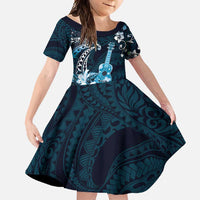 Hawaii Ukulele Family Matching Tank Maxi Dress and Hawaiian Shirt Polynesian Pattern Mix Hibiscus Blue Version LT05 Daughter's Dress Blue - Polynesian Pride