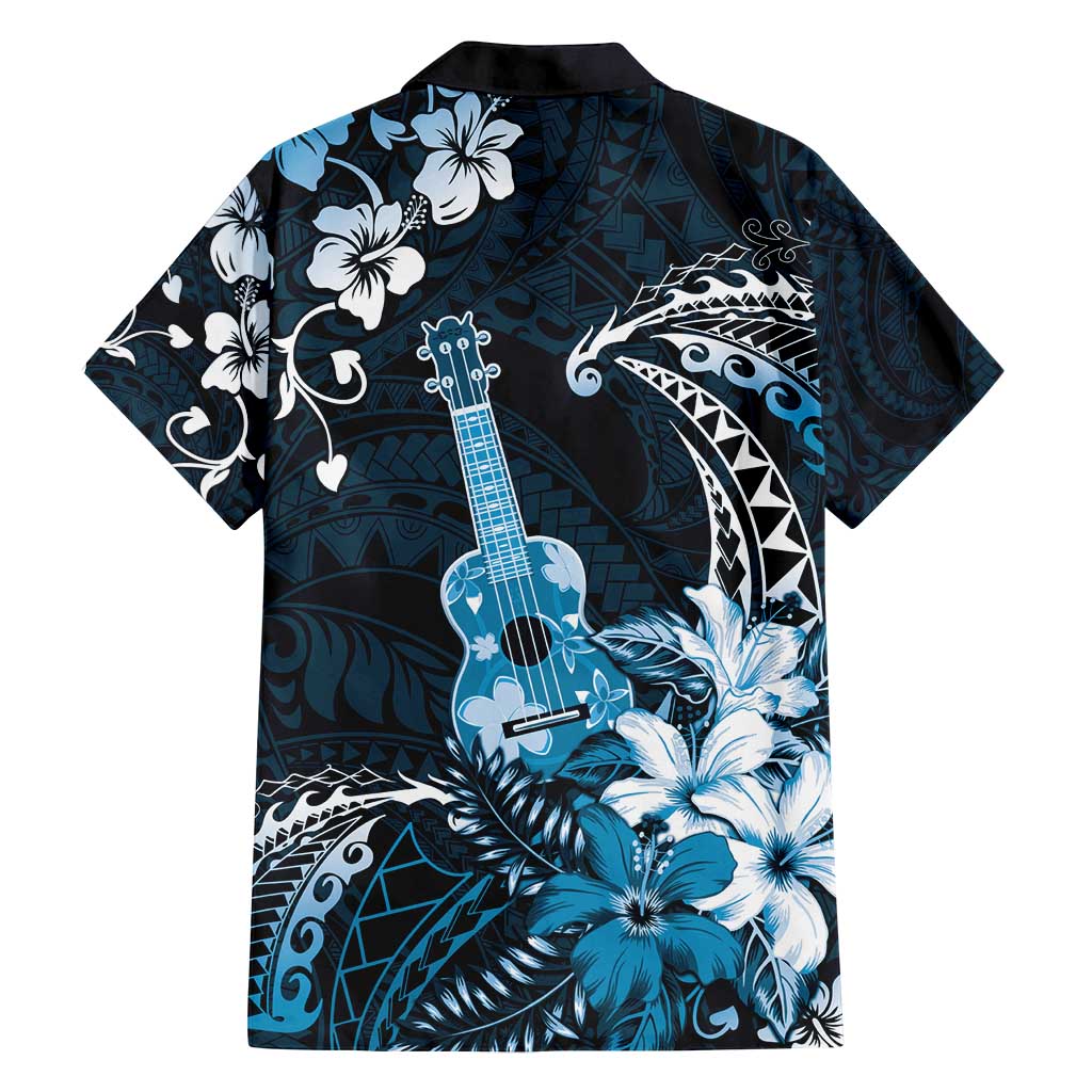 Hawaii Ukulele Family Matching Tank Maxi Dress and Hawaiian Shirt Polynesian Pattern Mix Hibiscus Blue Version LT05 - Polynesian Pride