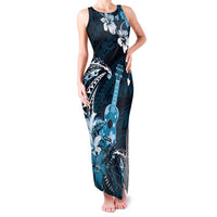 Hawaii Ukulele Family Matching Tank Maxi Dress and Hawaiian Shirt Polynesian Pattern Mix Hibiscus Blue Version LT05 Mom's Dress Blue - Polynesian Pride