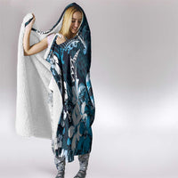 Hawaii Ukulele Hooded Blanket Polynesian Pattern Mix Hibiscus Blue Version