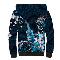 Hawaii Ukulele Sherpa Hoodie Polynesian Pattern Mix Hibiscus Blue Version LT05