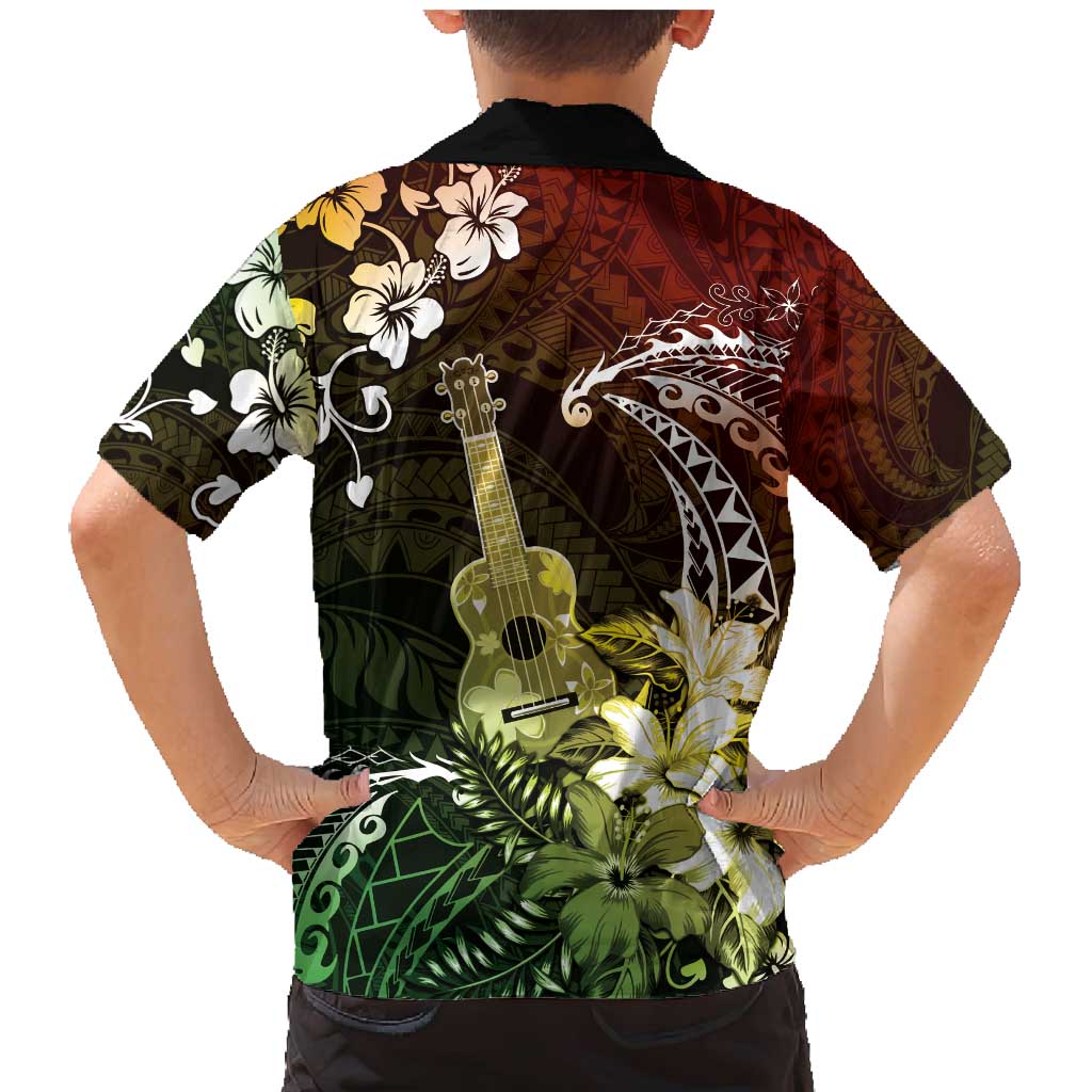 Hawaii Ukulele Family Matching Mermaid Dress and Hawaiian Shirt Polynesian Pattern Mix Hibiscus Reggae Version LT05
