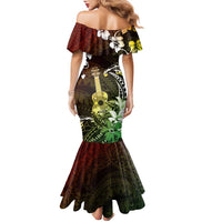 Hawaii Ukulele Family Matching Mermaid Dress and Hawaiian Shirt Polynesian Pattern Mix Hibiscus Reggae Version LT05