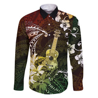Hawaii Ukulele Family Matching Off The Shoulder Long Sleeve Dress and Hawaiian Shirt Polynesian Pattern Mix Hibiscus Reggae Version LT05