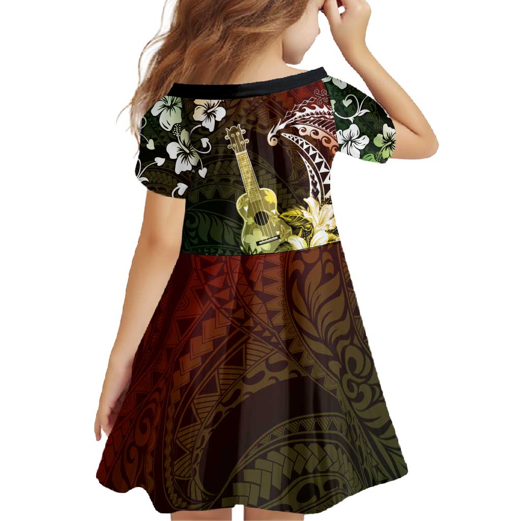 Hawaii Ukulele Family Matching Off Shoulder Maxi Dress and Hawaiian Shirt Polynesian Pattern Mix Hibiscus Reggae Version LT05