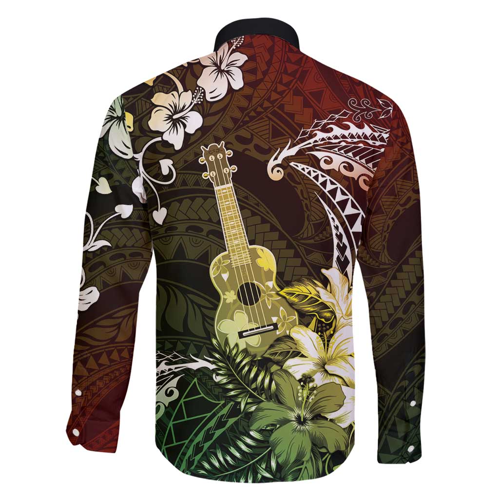 Hawaii Ukulele Family Matching Off Shoulder Maxi Dress and Hawaiian Shirt Polynesian Pattern Mix Hibiscus Reggae Version LT05