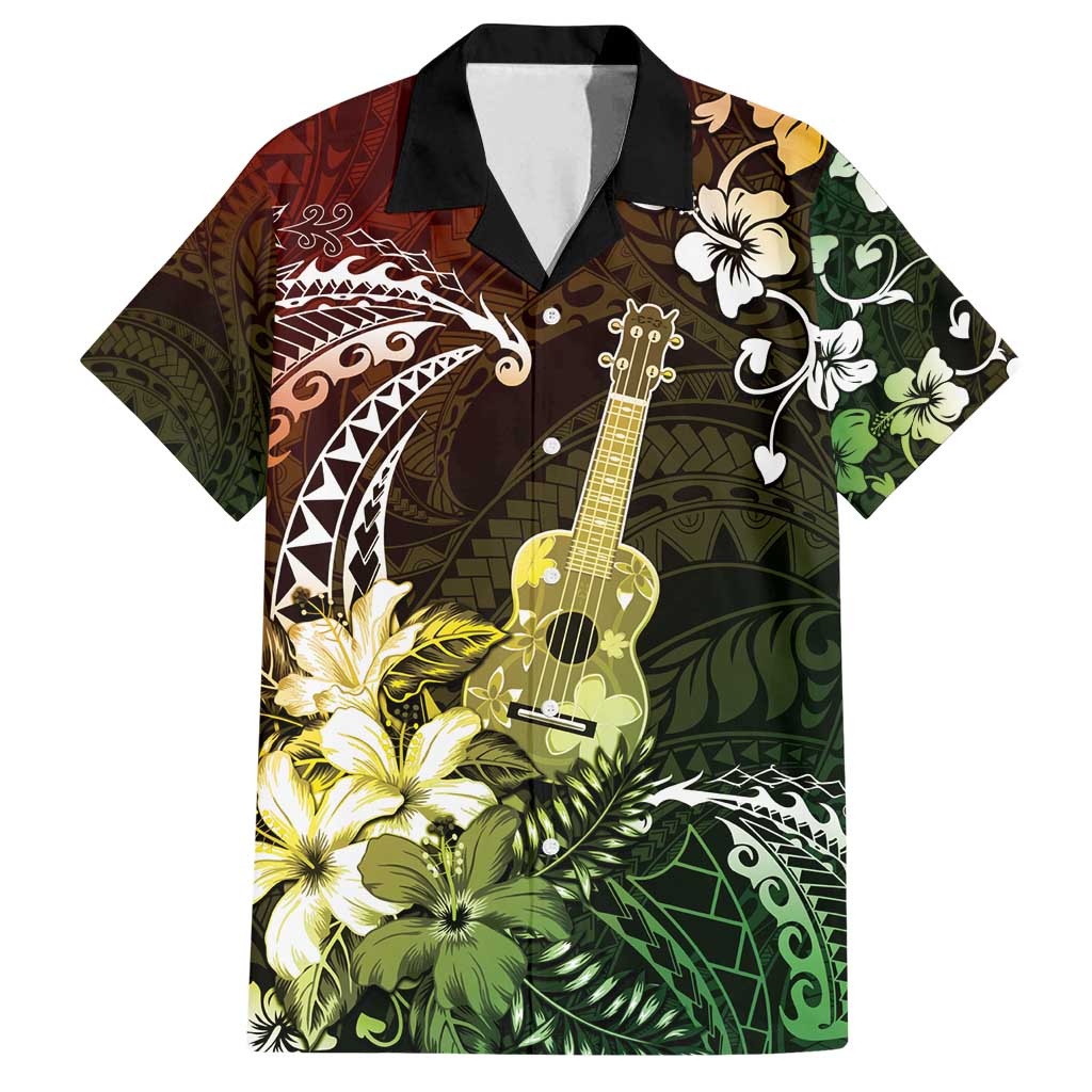 Hawaii Ukulele Family Matching Puletasi and Hawaiian Shirt Polynesian Pattern Mix Hibiscus Reggae Version LT05