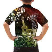 Hawaii Ukulele Hawaiian Shirt Polynesian Pattern Mix Hibiscus Reggae Version LT05