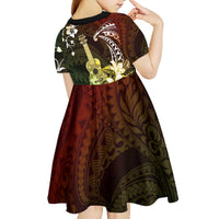Hawaii Ukulele Kid Short Sleeve Dress Polynesian Pattern Mix Hibiscus Reggae Version LT05