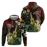 Hawaii Ukulele Zip Hoodie Polynesian Pattern Mix Hibiscus Reggae Version LT05
