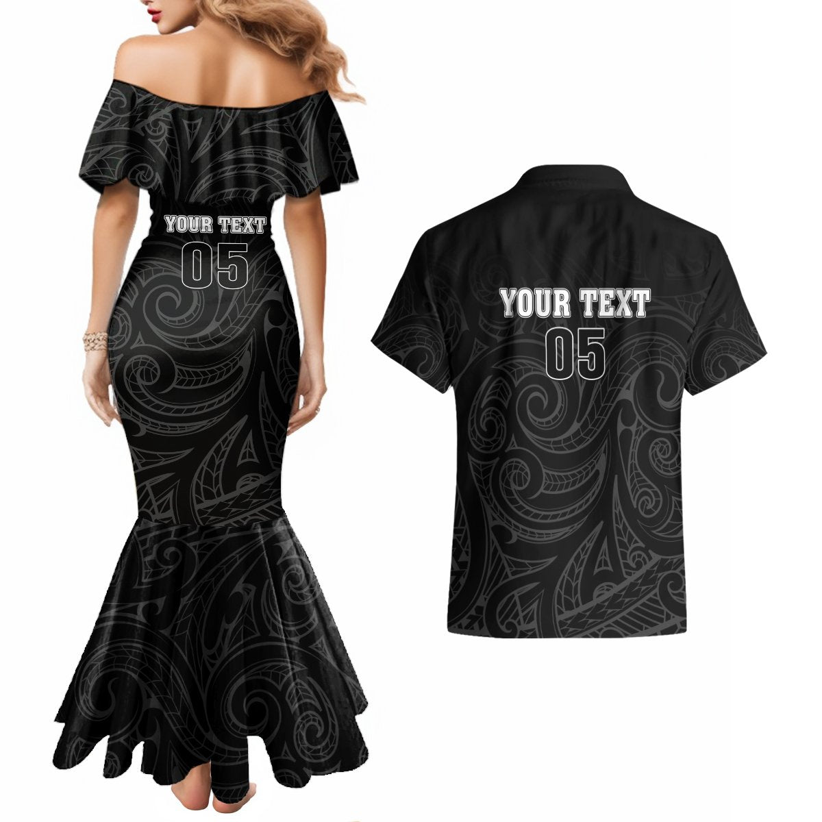 Custom New Zealand Marathon Couples Matching Mermaid Dress and Hawaiian Shirt Maori Style